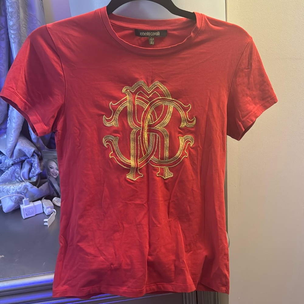 Robert Cavalli Tshirt with gold embroidered logo